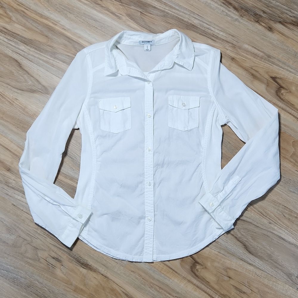 ☔️💜Old Navy White Western Button Adjustable Long Sleeve Top Medium - Picture 2 of 11